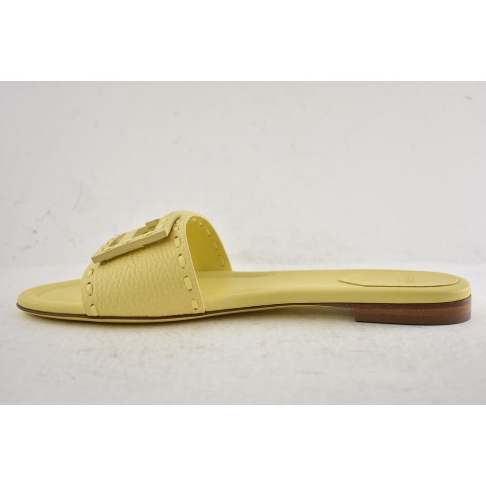 Fendi Baguette Light Yellow Leather FF Monogram Logo Mule Slide Flat Sandal 39 - Picture 15 of 16